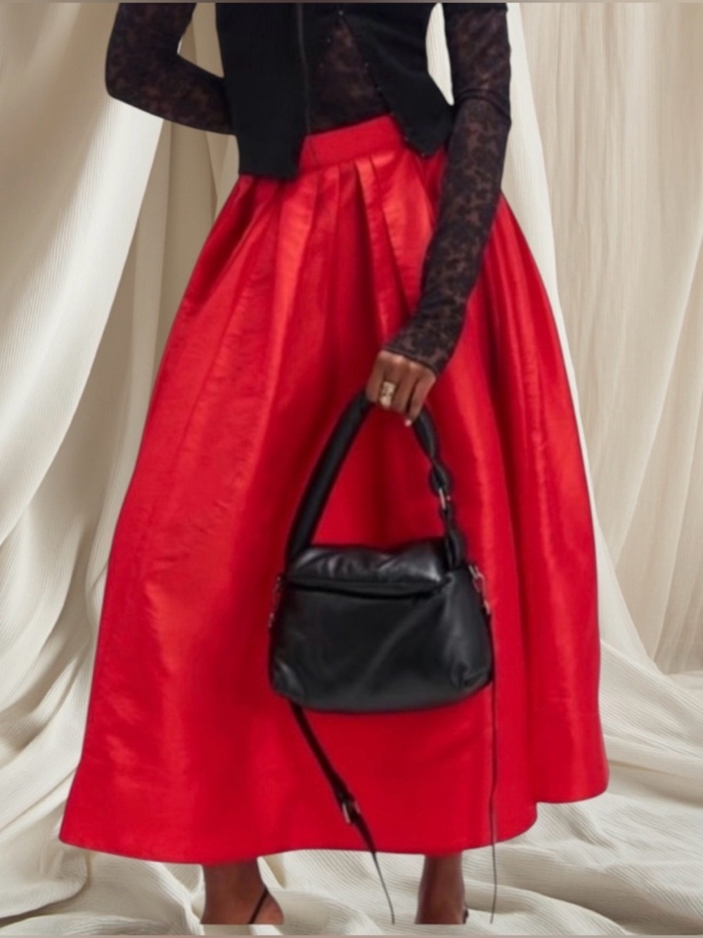 Free People Emelia Red Satin Full Midi Skirt 🔥 Size M